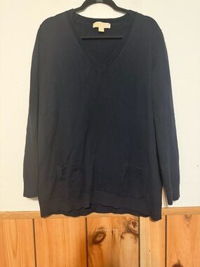 Michael Kors Navy V-Neck Sweater with Front Pockets